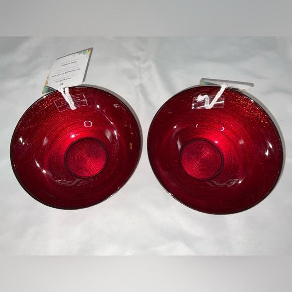 NEW NWT ARDACAM TURKISH GLASS RED GLITTER CEREAL BOWLS CHRISTMAS HOLIDAY SET/2 - Picture 3 of 11